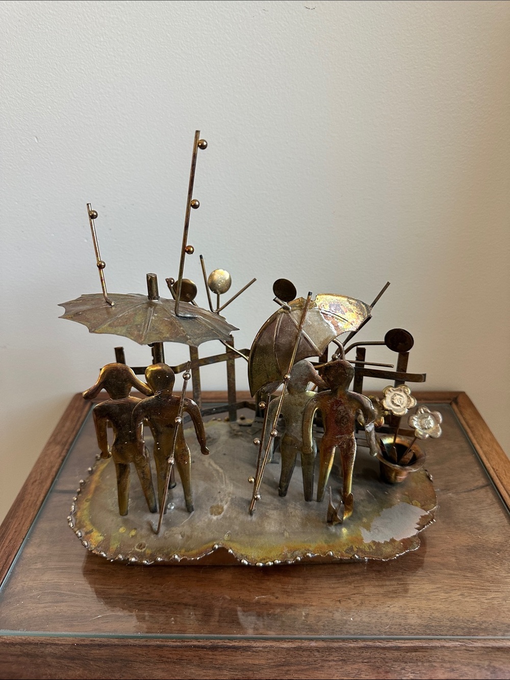 Vintage 70s Mixed Metal  Working Music Box Sculpture- Raindrops Keep Falling